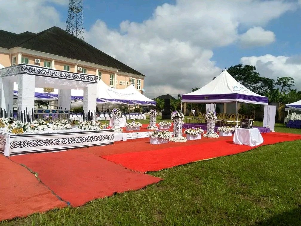 Outdoor event at Amunice Arena with tents and red carpet